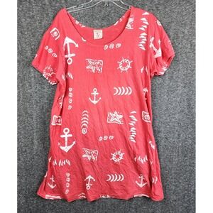 Exist Nautical Anchor Starfish‎ T-Shirt Women 3X Red Short Sleeve Scoop Neck